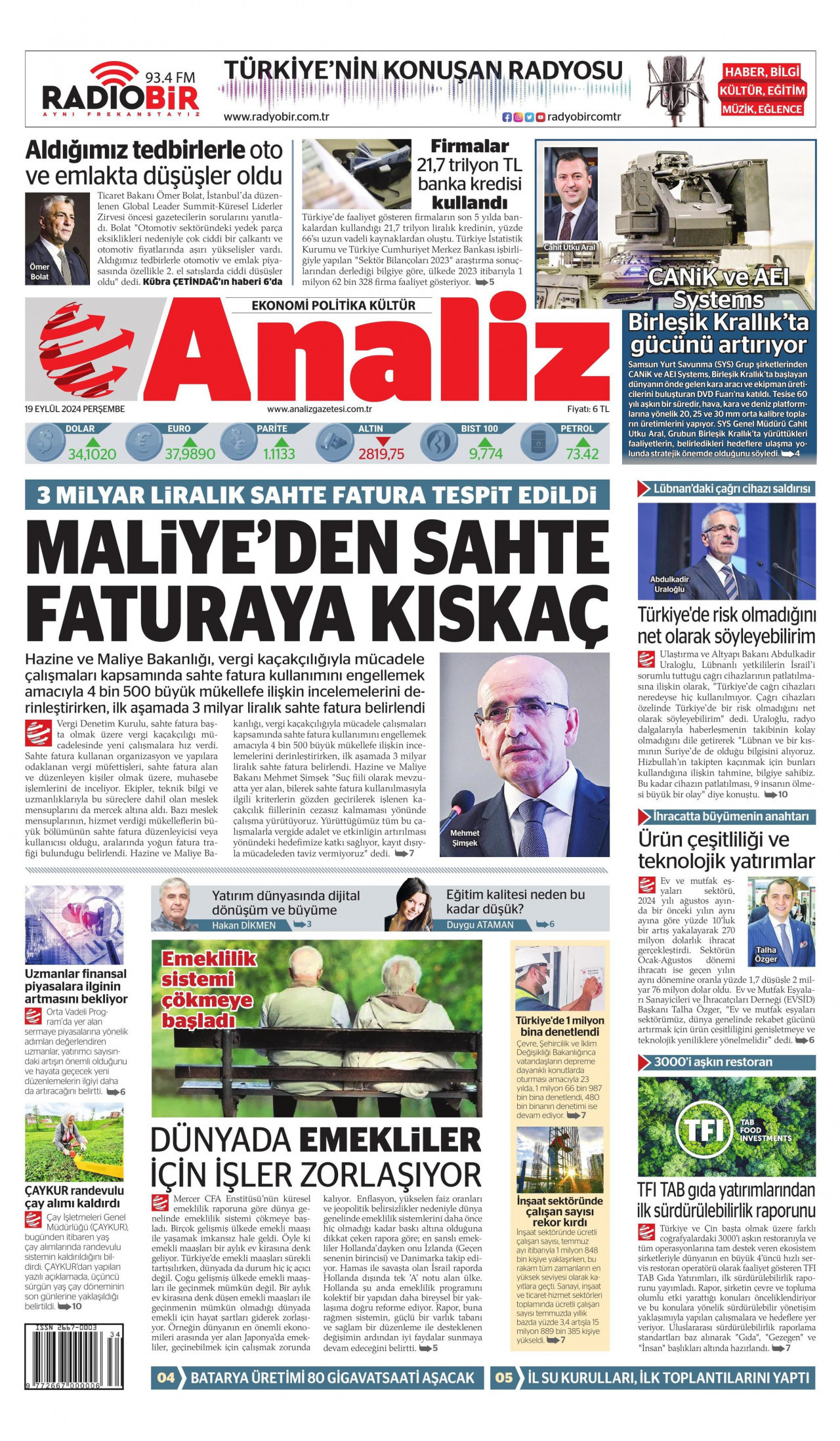 ANALİZ 19 Eylül 2024 Gazete Manşeti Büyük